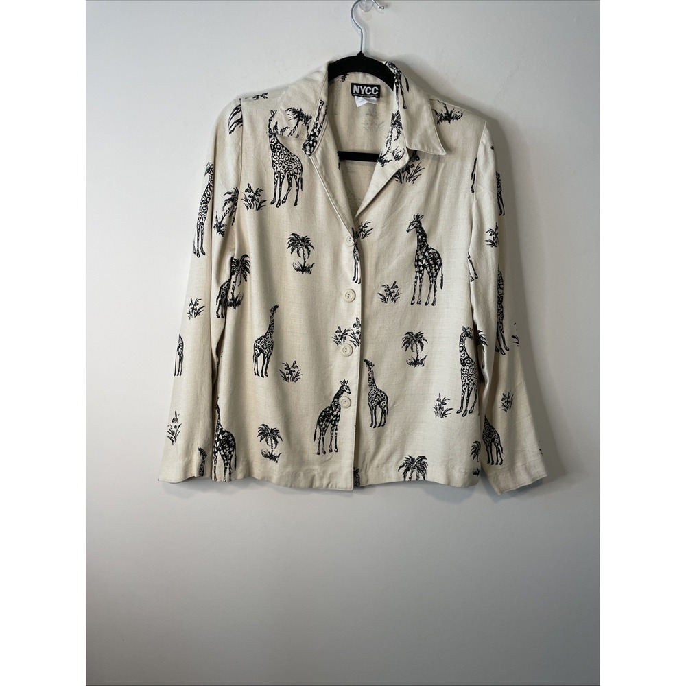 NYCC Medium Giraffe Palm Tree Button Front Top Safari Animal Print